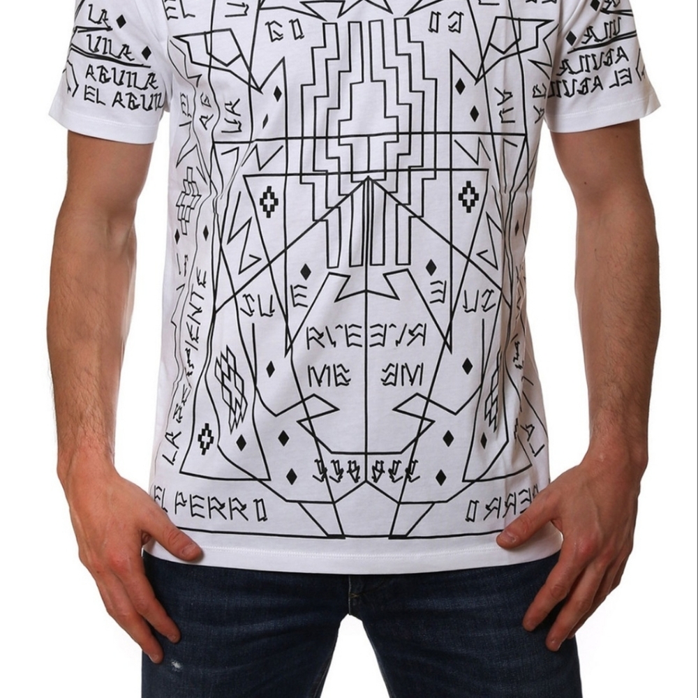 American Stitch White Tee with Black Geometric Design
